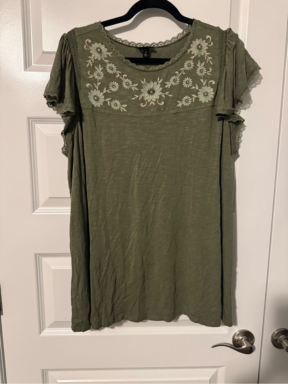 torrid Olive Green Embroidered Yoke Short Sleeve Tunic